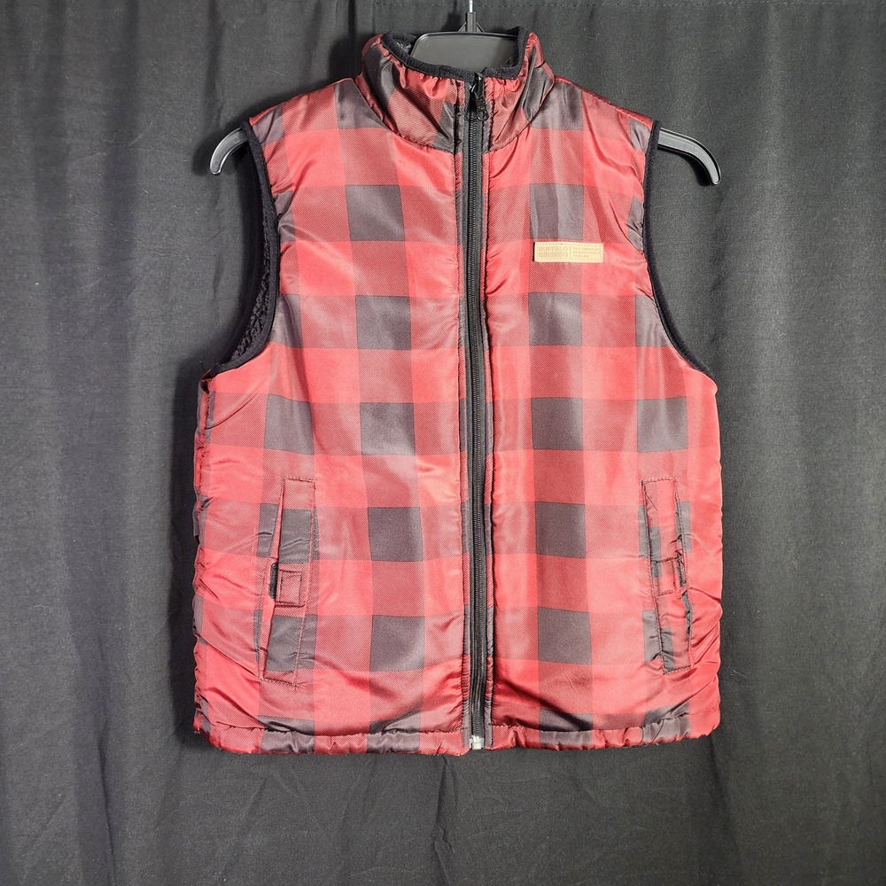 Buffalo‎ David Bitton Kids Red Black Plaid Sherpa Lined Vest Size M 10/12